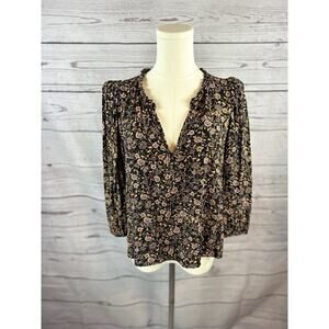 Evereve Roan & Ryan Floral Blouse M Boho Peasant Top Rayon Lightweight